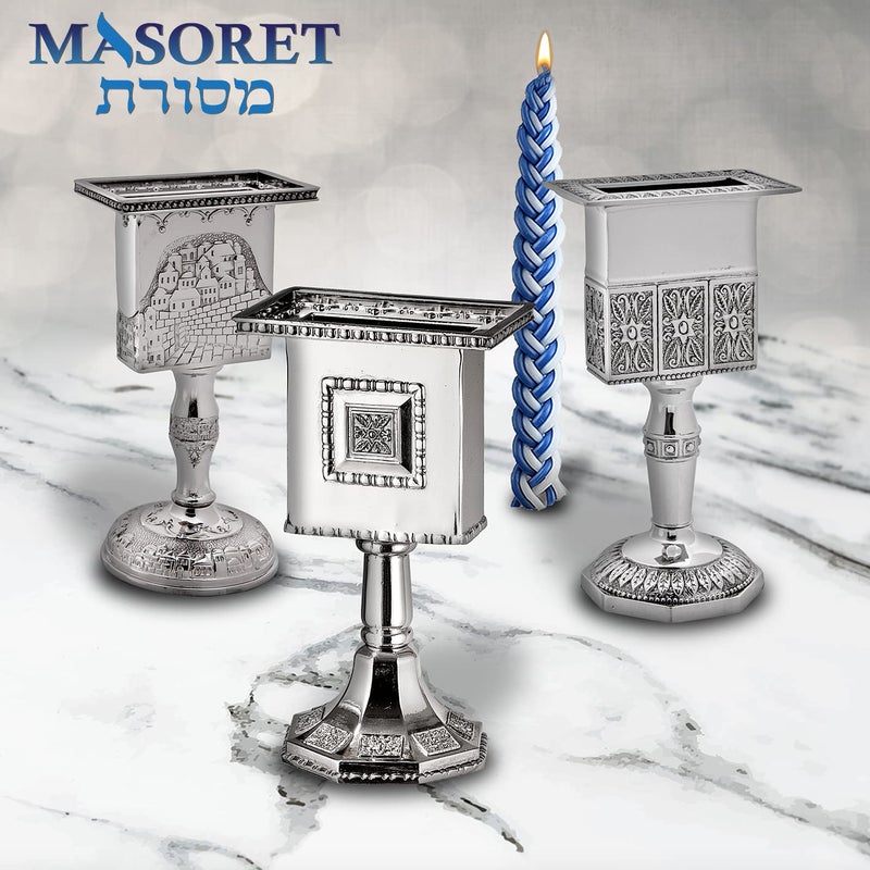 MASORET Nickel Havdalah Candle Holder 5.6 Inches Octagon Havdalah Candle Holder, Elegant Jewish Hanukkah Candleholder Stand - Image 4